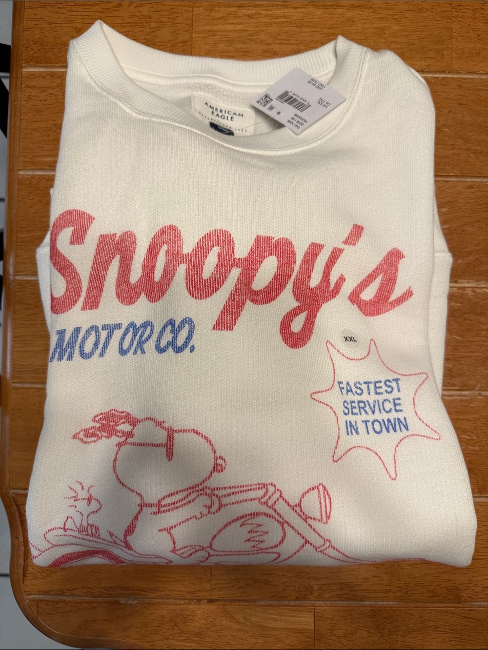 American Eagle Outfitters Snoopy's Motor Co. Cream Graphic Sweatshirt